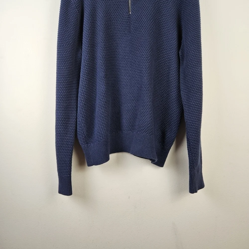 J.CREW Cotton half-zip sweater in rustic moss stitch Size Medium Navy - Picture 3 of 9